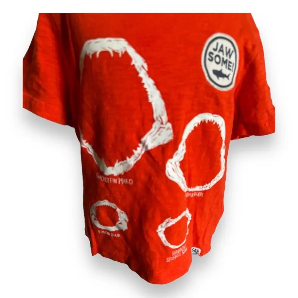 5/$35    Gap Boys Tee Shirt Size 4 Orange JawSome Jaw Some Shark Print Slub Knit